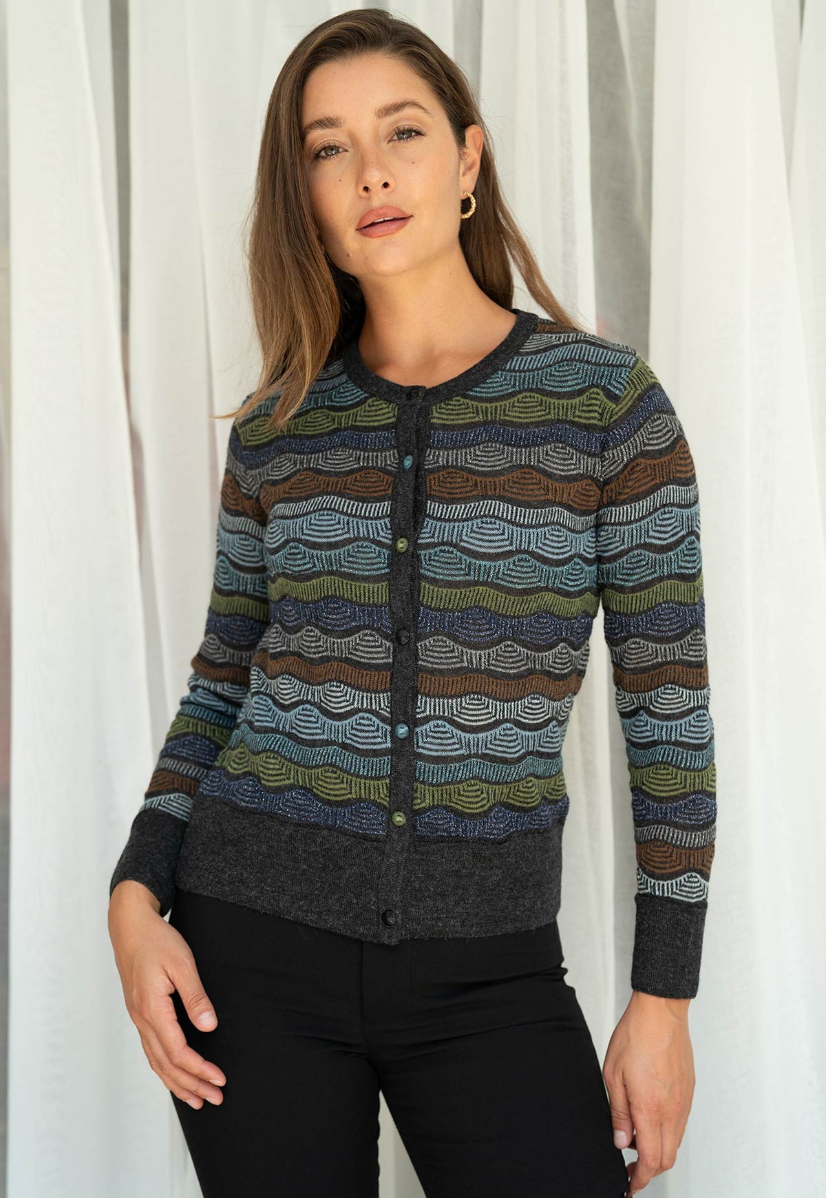 Transfer Multi Color Cardigan Charcoal