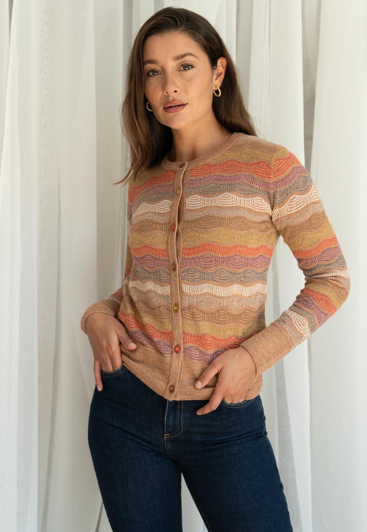 Transfers Multi Color Cardigan Nude